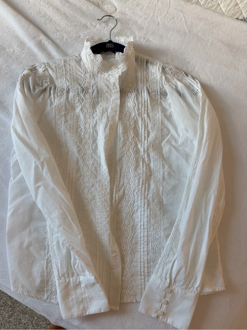White Lace-Trim Victorian Style Womens Shirt